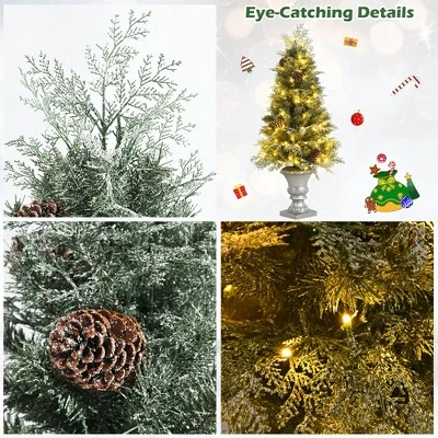 Costway 4ft Pre-lit Snowy Christmas Entrance Tree w/ 100 LED Lights & Pine Cones 6 Costway 4ft Pre-lit Snowy Christmas Entrance Tree w/ 100 LED Lights & Pine Cones - Image 6