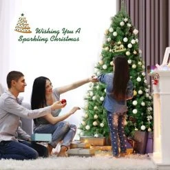 Costway 6ft 7ft8ft Unlit Hinged PVC Artificial Christmas Pine Tree with Red Berries -Christmas Trees Sales Store unnamed file 6614