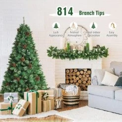 Costway 6ft 7ft8ft Unlit Hinged PVC Artificial Christmas Pine Tree with Red Berries -Christmas Trees Sales Store unnamed file 6615