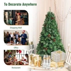 Costway 6ft 7ft8ft Unlit Hinged PVC Artificial Christmas Pine Tree with Red Berries -Christmas Trees Sales Store unnamed file 6617