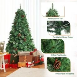 Costway 6ft 7ft8ft Unlit Hinged PVC Artificial Christmas Pine Tree with Red Berries -Christmas Trees Sales Store unnamed file 6619