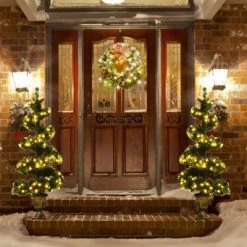 Costway Set of 2 Pre-lit Spiral Artificial Christmas Entrance Tree 4FT w/ 150 LED Lights