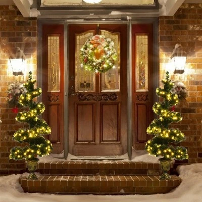 Costway Set of 2 Pre-lit Spiral Artificial Christmas Entrance Tree 4FT w/ 150 LED Lights 1 Costway Set of 2 Pre-lit Spiral Artificial Christmas Entrance Tree 4FT w/ 150 LED Lights