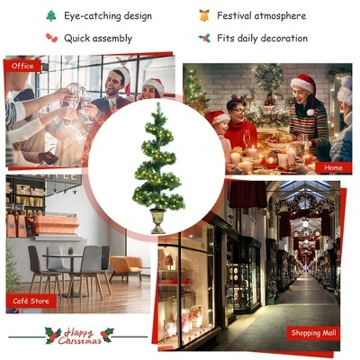 Costway Set of 2 Pre-lit Spiral Artificial Christmas Entrance Tree 4FT w/ 150 LED Lights 5 Costway Set of 2 Pre-lit Spiral Artificial Christmas Entrance Tree 4FT w/ 150 LED Lights - Image 5