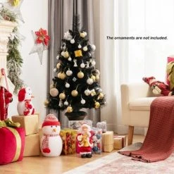 Costway 4ft Pre-lit Black Christmas Entrances Tree Potted Xmas w/ 100 Orange LED Lights