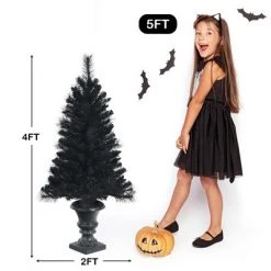 Costway 4ft Pre-lit Black Christmas Entrances Tree Potted Xmas w/ 100 Orange LED Lights -Christmas Trees Sales Store unnamed file 6643
