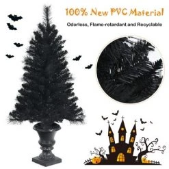 Costway 4ft Pre-lit Black Christmas Entrances Tree Potted Xmas w/ 100 Orange LED Lights -Christmas Trees Sales Store unnamed file 6647