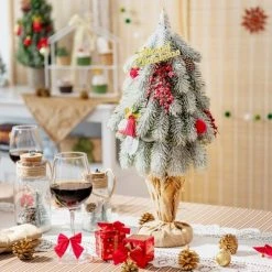 Costway 19''Snow Flocked Tabletop Christmas Pine Tree w/Pine Cones & Red Berries