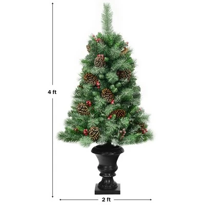 Costway Set of 2 Christmas Entrance Tree 4ft w/Pine Cones Red Berries & Glitter Branches 1 Costway Set of 2 Christmas Entrance Tree 4ft w/Pine Cones Red Berries & Glitter Branches