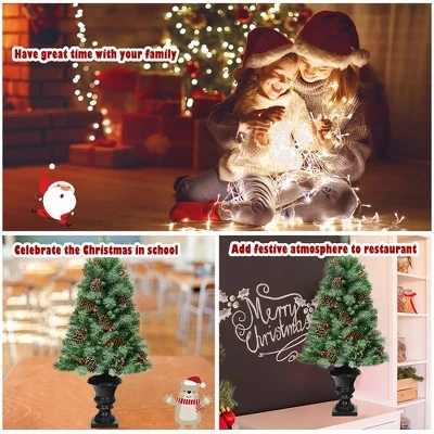 Costway Set of 2 Christmas Entrance Tree 4ft w/Pine Cones Red Berries & Glitter Branches 5 Costway Set of 2 Christmas Entrance Tree 4ft w/Pine Cones Red Berries & Glitter Branches - Image 5