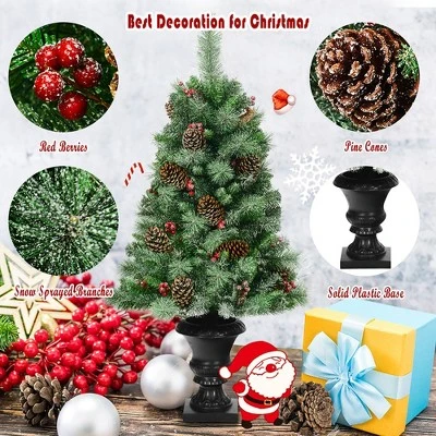Costway Set of 2 Christmas Entrance Tree 4ft w/Pine Cones Red Berries & Glitter Branches 7 Costway Set of 2 Christmas Entrance Tree 4ft w/Pine Cones Red Berries & Glitter Branches - Image 7