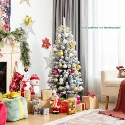 Costway 4.5ft Snow-Flocked Hinged Artificial Christmas Pencil Tree w/ 373 Mixed Tips