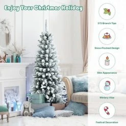 Costway 4.5ft Snow-Flocked Hinged Artificial Christmas Pencil Tree w/ 373 Mixed Tips -Christmas Trees Sales Store unnamed file 6740