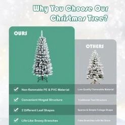 Costway 4.5ft Snow-Flocked Hinged Artificial Christmas Pencil Tree w/ 373 Mixed Tips -Christmas Trees Sales Store unnamed file 6741
