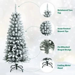 Costway 4.5ft Snow-Flocked Hinged Artificial Christmas Pencil Tree w/ 373 Mixed Tips -Christmas Trees Sales Store unnamed file 6742
