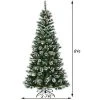 Costway 8 ft Snow Flocked Artificial Christmas Hinged Tree w/ Pine Needles & Red Berries
