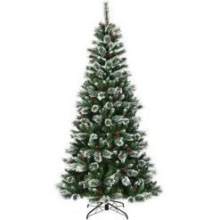 Costway 8 ft Snow Flocked Artificial Christmas Hinged Tree w/ Pine Needles & Red Berries -Christmas Trees Sales Store unnamed file 6745