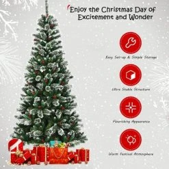 Costway 8 ft Snow Flocked Artificial Christmas Hinged Tree w/ Pine Needles & Red Berries -Christmas Trees Sales Store unnamed file 6748