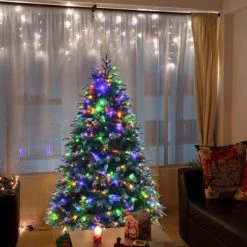 Costway 5ft Pre-Lit Snowy Christmas Hinged Tree 11 Flash Modes w/ 250 Multi-Color Lights -Christmas Trees Sales Store unnamed file 6754