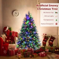 Costway 5ft Pre-Lit Snowy Christmas Hinged Tree 11 Flash Modes w/ 250 Multi-Color Lights -Christmas Trees Sales Store unnamed file 6755