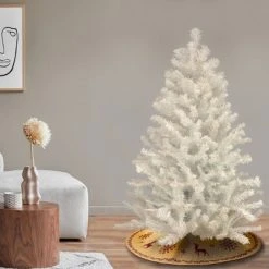 National Tree Company 4 Foot Full Bodied Unlit Snowy Festive Artificial Christmas Holiday Tree with 311 Branch Tips, & Metal Stand, White