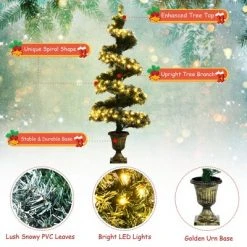 Costway Set of 2 Pre-lit Spiral Snowy Artificial Christmas Entrance Tree 4FT w/ 364 Tips -Christmas Trees Sales Store unnamed file 6780