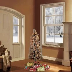 4.5ft Pre-Lit Flocked Portland Pencil Artificial Christmas Pine Tree - Puleo