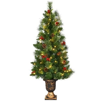 Costway 4ft Pre-Lit Christmas Entrance Tree In Urn w/ 60 LED Light Red Berries Pine Cone 1 Costway 4ft Pre-Lit Christmas Entrance Tree In Urn w/ 60 LED Light Red Berries Pine Cone