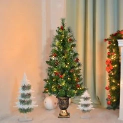 Costway 4ft Pre-Lit Christmas Entrance Tree In Urn w/ 60 LED Light Red Berries Pine Cone 11 Costway 4ft Pre-Lit Christmas Entrance Tree In Urn w/ 60 LED Light Red Berries Pine Cone -Christmas Trees Sales Store unnamed file 6788