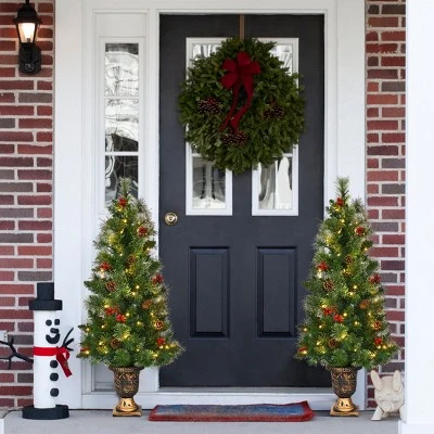 Costway 4ft Pre-Lit Christmas Entrance Tree In Urn w/ 60 LED Light Red Berries Pine Cone 4 Costway 4ft Pre-Lit Christmas Entrance Tree In Urn w/ 60 LED Light Red Berries Pine Cone - Image 4