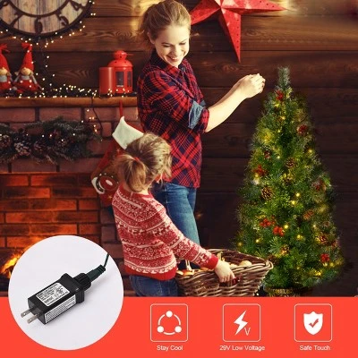 Costway 4ft Pre-Lit Christmas Entrance Tree In Urn w/ 60 LED Light Red Berries Pine Cone 8 Costway 4ft Pre-Lit Christmas Entrance Tree In Urn w/ 60 LED Light Red Berries Pine Cone - Image 8