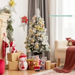 Costway Set of 2 Pre-lit Snowy Christmas Entrance Tree 4FT w/ 100 LED Lights