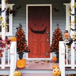 Costway Set of 2 Pre-lit Black Christmas Entrances Tree 4ft Potted Xmas w/ 100 LED Lights