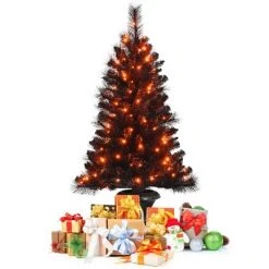 Costway Set of 2 Pre-lit Black Christmas Entrances Tree 4ft Potted Xmas w/ 100 LED Lights -Christmas Trees Sales Store unnamed file 6811