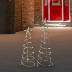 Northlight Set of 2 LED Lighted Warm White Outdoor Spiral Christmas Cone Trees 3', 4'