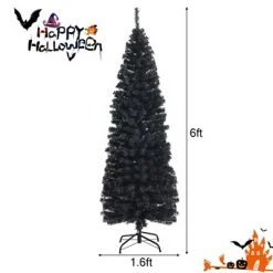 Costway 6ft Unlit Artificial Christmas Pencil Tree Black w/Metal Stand Black -Christmas Trees Sales Store unnamed file 6832