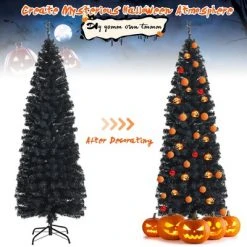 Costway 6ft Unlit Artificial Christmas Pencil Tree Black w/Metal Stand Black -Christmas Trees Sales Store unnamed file 6835