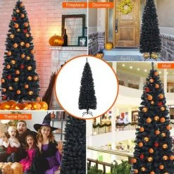Costway 6ft Unlit Artificial Christmas Pencil Tree Black w/Metal Stand Black -Christmas Trees Sales Store unnamed file 6836