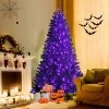 Costway 7ft Pre-lit PVC Christmas Halloween Tree Black w/ 500 Purple LED Lights