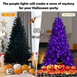 Costway 7ft Pre-lit PVC Christmas Halloween Tree Black w/ 500 Purple LED Lights -Christmas Trees Sales Store unnamed file 6846