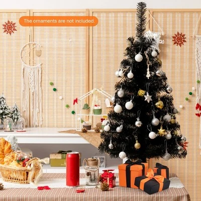 Costway 3ft Unlit Artificial Christmas Halloween Mini Tree Black w/Plastic Stand 2 Costway 3ft Unlit Artificial Christmas Halloween Mini Tree Black w/Plastic Stand - Image 2