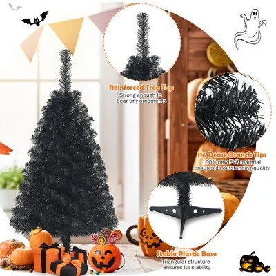 Costway 3ft Unlit Artificial Christmas Halloween Mini Tree Black w/Plastic Stand 7 Costway 3ft Unlit Artificial Christmas Halloween Mini Tree Black w/Plastic Stand - Image 7