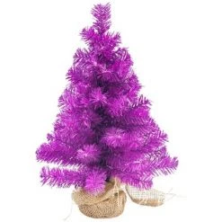 Northlight 17.5" Boysenberry Purple Pine Tree in Natural Jute Base Christmas Decoration