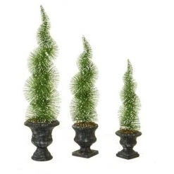 Raz Imports Set of 3 Potted Sparkling Frosted Spiral Topiary Artificial Christmas Tree 1.5' - Unlit