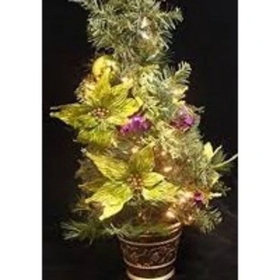 Allstate Floral 31" Prelit Artificial Christmas Tree Slim Lime Green Poinsettia Pine - Clear Lights 2 Allstate Floral 31" Prelit Artificial Christmas Tree Slim Lime Green Poinsettia Pine - Clear Lights - Image 2
