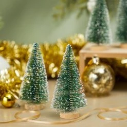 Juvale 12 Pack Mini Christmas Trees for Table Top Decorations, Holiday Decor, 4.25 x 2 Inches