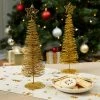 Juvale 2 Pack Small Gold Christmas Trees for Tabletop, Holiday Decorations, 10.5 x 3 x 3 inches