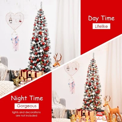 Tangkula Pencil Artificial Christmas Tree Snow Flocked Pencil Tree with Flexible Stand 7 Tangkula Pencil Artificial Christmas Tree Snow Flocked Pencil Tree with Flexible Stand - Image 7