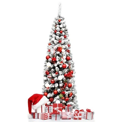 Tangkula Pencil Artificial Christmas Tree Snow Flocked Pencil Tree with Flexible Stand 8 Tangkula Pencil Artificial Christmas Tree Snow Flocked Pencil Tree with Flexible Stand - Image 8