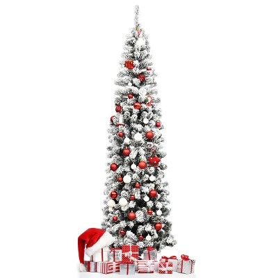 Tangkula Pencil Artificial Christmas Tree Snow Flocked Pencil Tree with Flexible Stand 9 Tangkula Pencil Artificial Christmas Tree Snow Flocked Pencil Tree with Flexible Stand - Image 9
